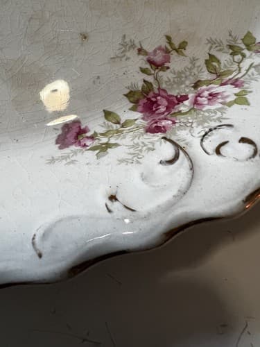 Vintage Platter "Naomi" Floral Scalloped Edge 17” Serving Dish Plate Pink Roses - Thumbnail 9