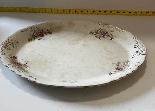 Vintage Platter "Naomi" Floral Scalloped Edge 17” Serving Dish Plate Pink Roses - Thumbnail 2