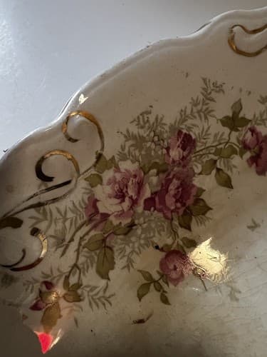Vintage Platter "Naomi" Floral Scalloped Edge 17” Serving Dish Plate Pink Roses - Thumbnail 7