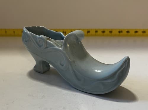 Porcelain Victorian Shoe Curl Elf Toe Swirl Blue Rare Design Vase Signed I.S. - Thumbnail 2