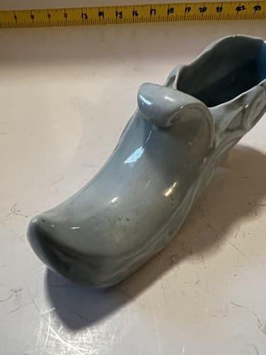 Porcelain Victorian Shoe Curl Elf Toe Swirl Blue Rare Design Vase Signed I.S. - Thumbnail 14
