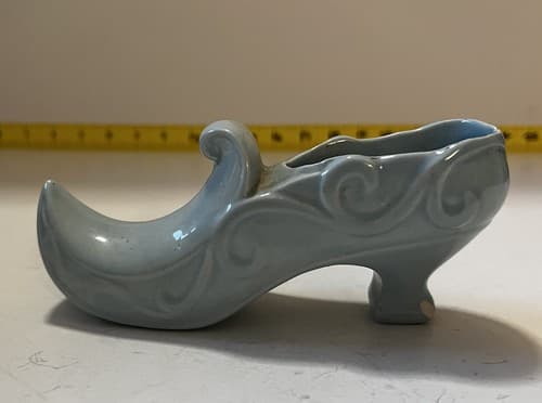 Porcelain Victorian Shoe Curl Elf Toe Swirl Blue Rare Design Vase Signed I.S. - Thumbnail 4