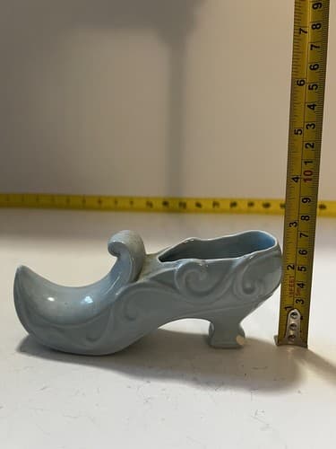 Porcelain Victorian Shoe Curl Elf Toe Swirl Blue Rare Design Vase Signed I.S. - Thumbnail 12