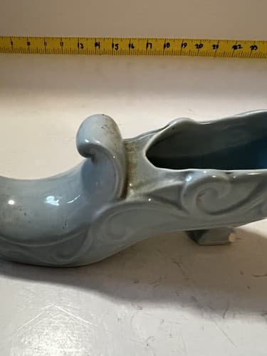 Porcelain Victorian Shoe Curl Elf Toe Swirl Blue Rare Design Vase Signed I.S. - Thumbnail 13