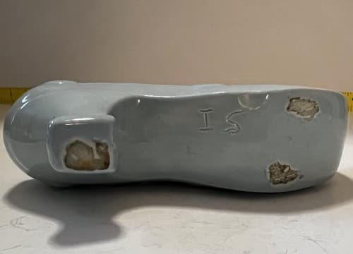 Porcelain Victorian Shoe Curl Elf Toe Swirl Blue Rare Design Vase Signed I.S. - Thumbnail 6