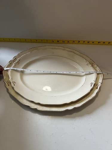 Vintage Crown Potteries Co. Set Of 2 Large Oval Serving Platters Ivory With Gold - Thumbnail 14