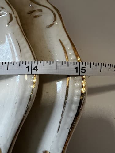 Vintage Crown Potteries Co. Set Of 2 Large Oval Serving Platters Ivory With Gold - Thumbnail 13