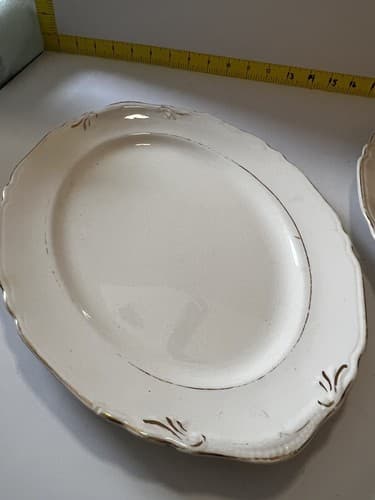 Vintage Crown Potteries Co. Set Of 2 Large Oval Serving Platters Ivory With Gold - Thumbnail 5