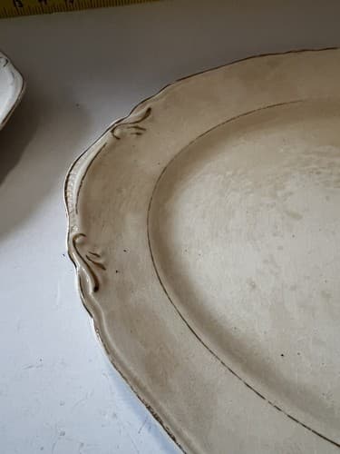 Vintage Crown Potteries Co. Set Of 2 Large Oval Serving Platters Ivory With Gold - Thumbnail 11