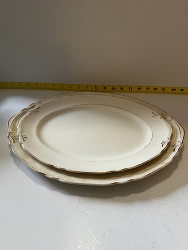 Vintage Crown Potteries Co. Set Of 2 Large Oval Serving Platters Ivory With Gold - Thumbnail 12