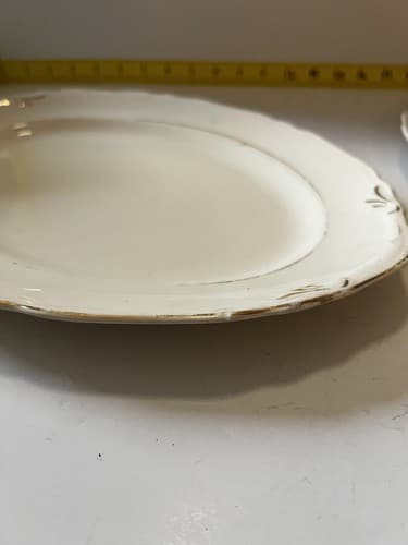 Vintage Crown Potteries Co. Set Of 2 Large Oval Serving Platters Ivory With Gold - Thumbnail 6