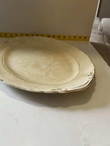 Vintage Crown Potteries Co. Set Of 2 Large Oval Serving Platters Ivory With Gold - Thumbnail 7