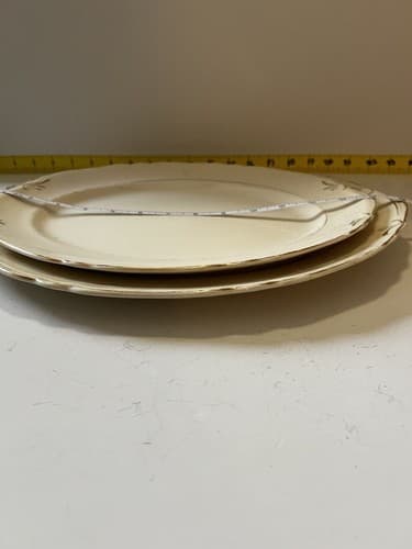 Vintage Crown Potteries Co. Set Of 2 Large Oval Serving Platters Ivory With Gold - Thumbnail 15