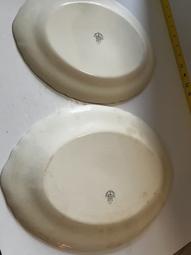 Vintage Crown Potteries Co. Set Of 2 Large Oval Serving Platters Ivory With Gold - Thumbnail 8