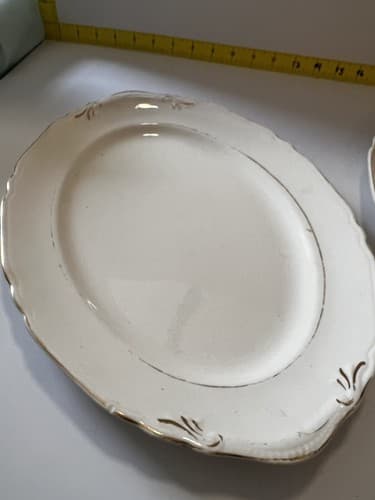 Vintage Crown Potteries Co. Set Of 2 Large Oval Serving Platters Ivory With Gold - Thumbnail 4