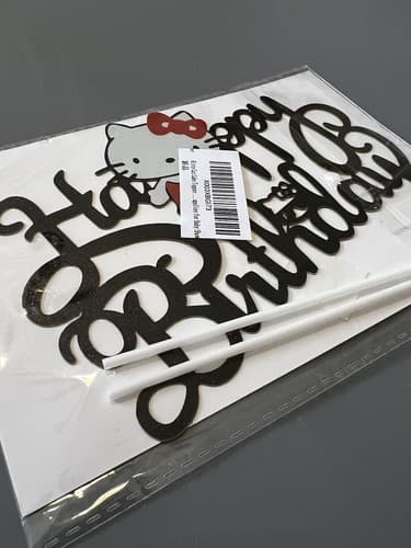 Hello Kitty Cake Topper Laser Cut Cat Face Kitten Black Glittery Birthday Party - Thumbnail 2