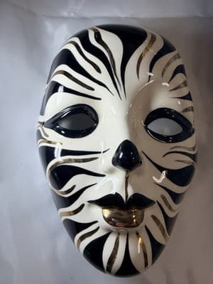 Hand Painted Ceramic Mardi Gras Mask Signed New Orleans Wall Decor Harlequin 80s - Thumbnail 6