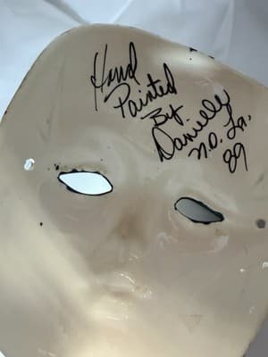 Hand Painted Ceramic Mardi Gras Mask Signed New Orleans Wall Decor Harlequin 80s - Thumbnail 4