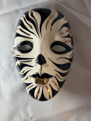 Hand Painted Ceramic Mardi Gras Mask Signed New Orleans Wall Decor Harlequin 80s