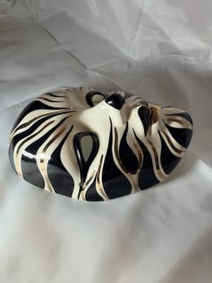 Hand Painted Ceramic Mardi Gras Mask Signed New Orleans Wall Decor Harlequin 80s - Thumbnail 3