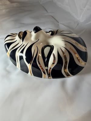 Hand Painted Ceramic Mardi Gras Mask Signed New Orleans Wall Decor Harlequin 80s - Thumbnail 2