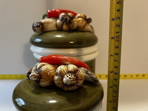 Vintage Garden Harvest Green & White hand painted 1325 japan canister set - Thumbnail 16
