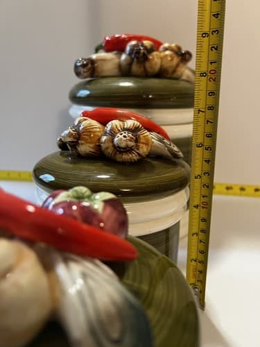 Vintage Garden Harvest Green & White hand painted 1325 japan canister set - Thumbnail 20