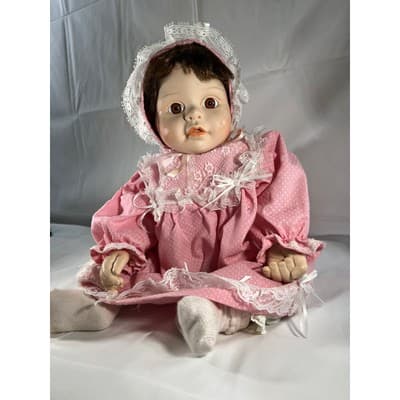 Vintage Porcelain Doll Rich by Nine 2000 Handmade Dress Bonnet Unique Detail - Thumbnail 4