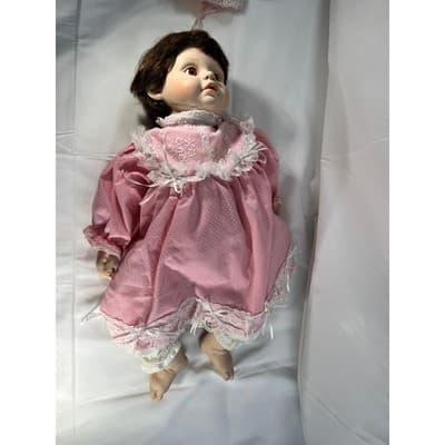 Vintage Porcelain Doll Rich by Nine 2000 Handmade Dress Bonnet Unique Detail - Thumbnail 19
