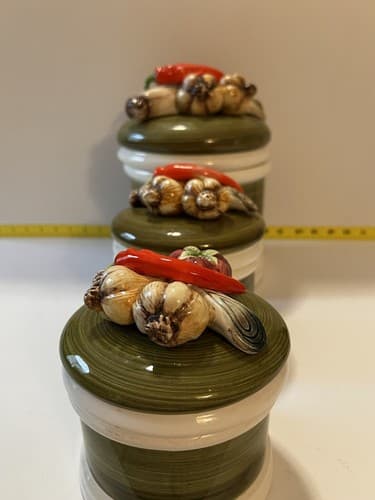 Vintage Garden Harvest Green & White hand painted 1325 japan canister set - Thumbnail 18
