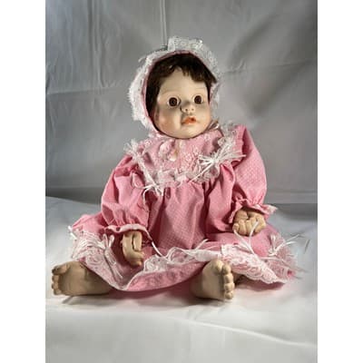 Vintage Porcelain Doll Rich by Nine 2000 Handmade Dress Bonnet Unique Detail - Thumbnail 7