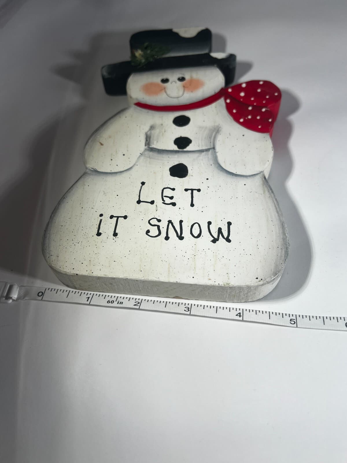 Vintage Christmas Handpainted Folk Snowman Let It Snow Wooden Decor - Thumbnail 9