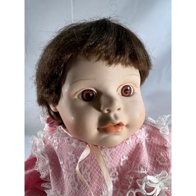 Vintage Porcelain Doll Rich by Nine 2000 Handmade Dress Bonnet Unique Detail - Thumbnail 11