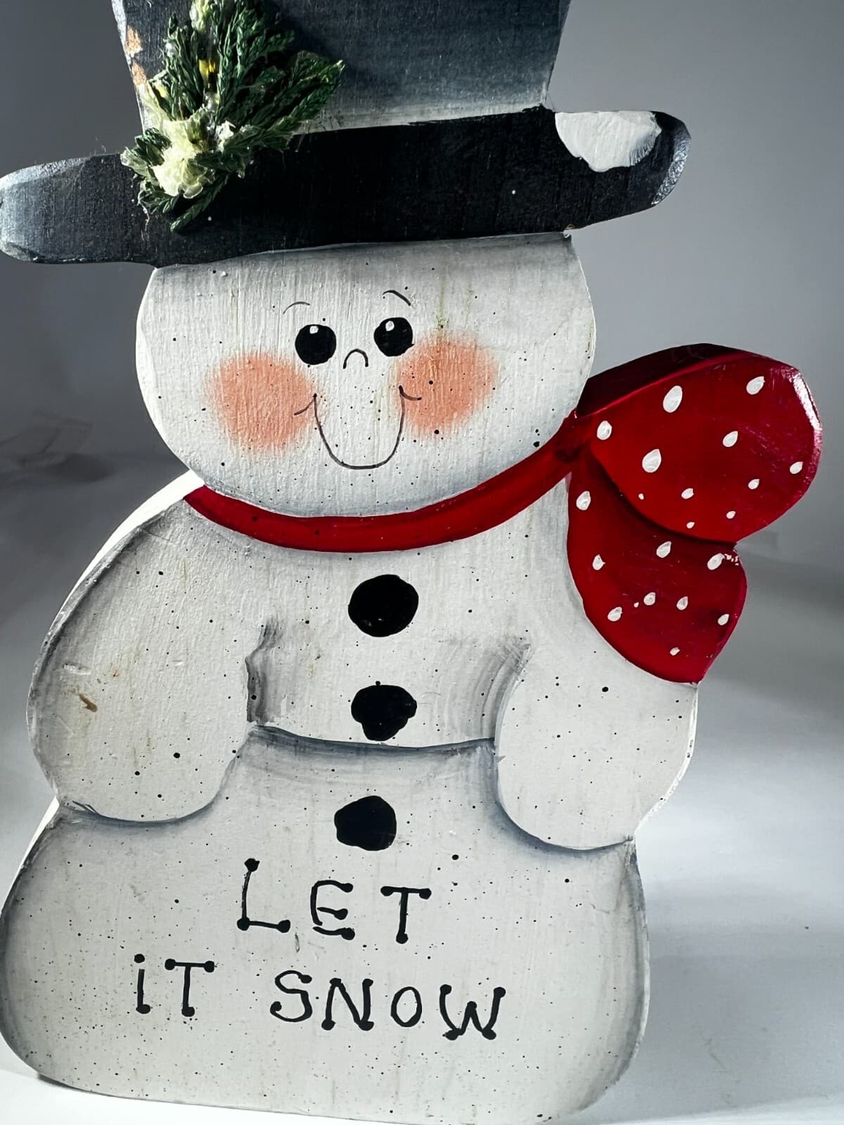 Vintage Christmas Handpainted Folk Snowman Let It Snow Wooden Decor - Thumbnail 7