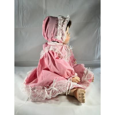 Vintage Porcelain Doll Rich by Nine 2000 Handmade Dress Bonnet Unique Detail - Thumbnail 8