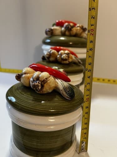 Vintage Garden Harvest Green & White hand painted 1325 japan canister set - Thumbnail 21