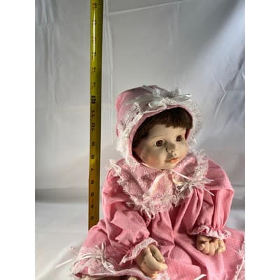 Vintage Porcelain Doll Rich by Nine 2000 Handmade Dress Bonnet Unique Detail - Thumbnail 24
