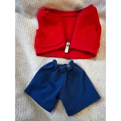 American Girl Bitty Baby Fleece Red Vest Blue Shorts Doll Clothing Retired - Thumbnail 3