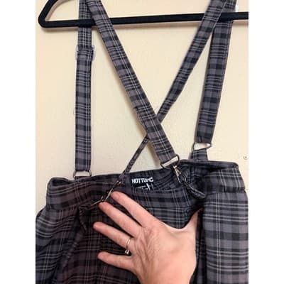 Hot Topic Plaid Pattern Suspender Pleated Combo Mini Skirt Gray Black XS - Thumbnail 8