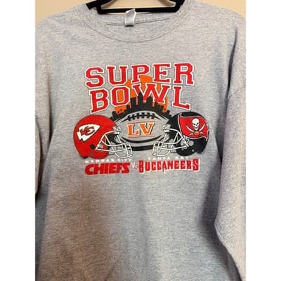 Super Bowl LV 55 Chiefs vs Buccaneers Graphic Long Sleeve Shirt Men’s XL Gray - Thumbnail 2