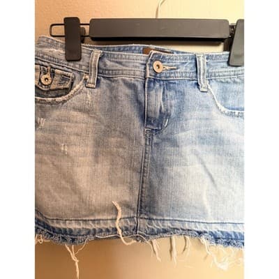 Aeropostale Women's Distressed Frayed Hem Low Rise Denim Skirt Blue 5/6 - Thumbnail 6