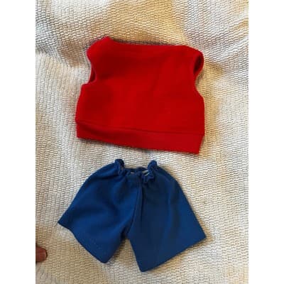 American Girl Bitty Baby Fleece Red Vest Blue Shorts Doll Clothing Retired - Thumbnail 2