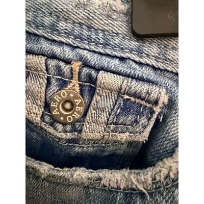 Aeropostale Women's Distressed Frayed Hem Low Rise Denim Skirt Blue 5/6 - Thumbnail 4