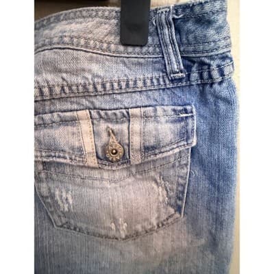 Aeropostale Women's Distressed Frayed Hem Low Rise Denim Skirt Blue 5/6 - Thumbnail 7