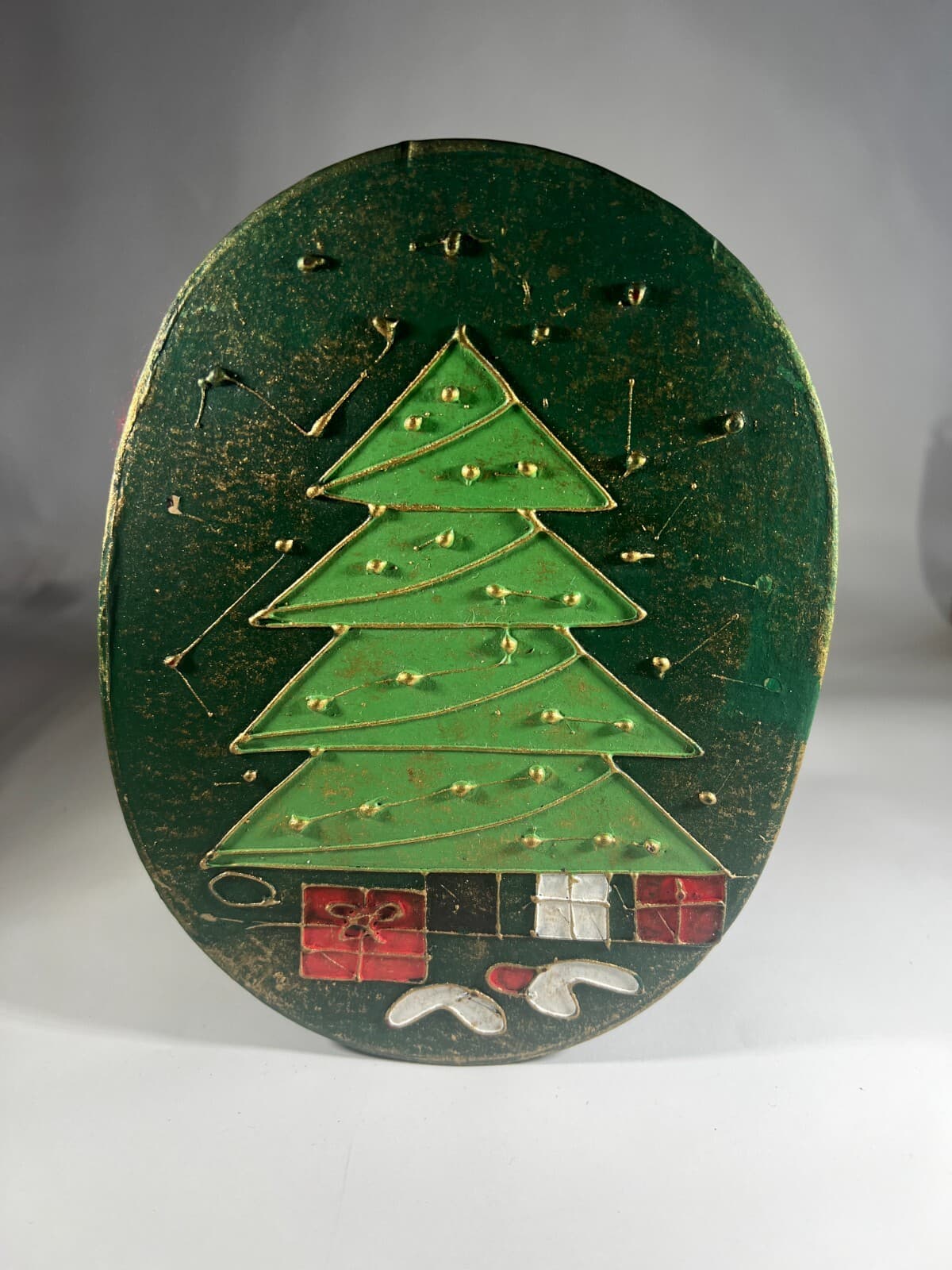Vintage Christmas Tree Gift Box Decor Painted Decor - Thumbnail 2