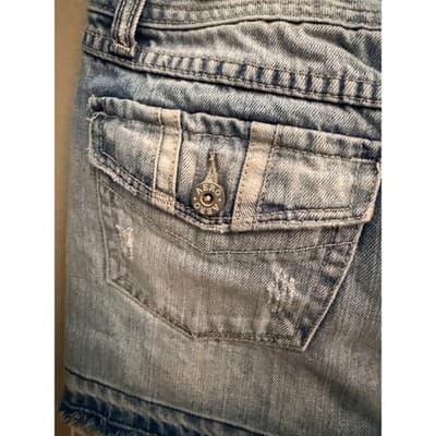 Aeropostale Women's Distressed Frayed Hem Low Rise Denim Skirt Blue 5/6 - Thumbnail 10