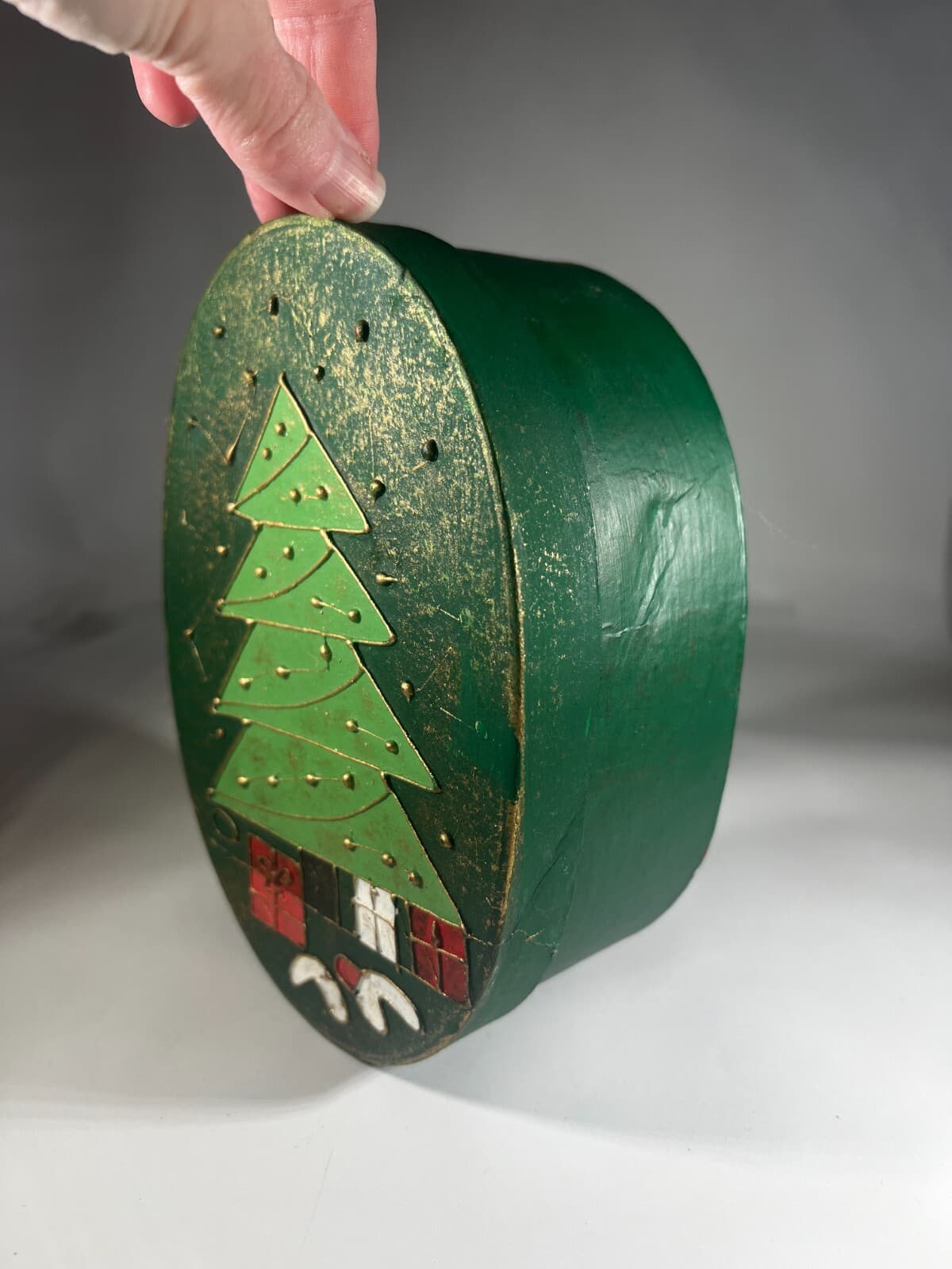 Vintage Christmas Tree Gift Box Decor Painted Decor - Thumbnail 4