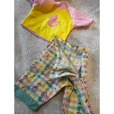 American Girl Yellow Short Sleeve Shirt Plaid Pants Baby Doll Clothing Set - Thumbnail 3