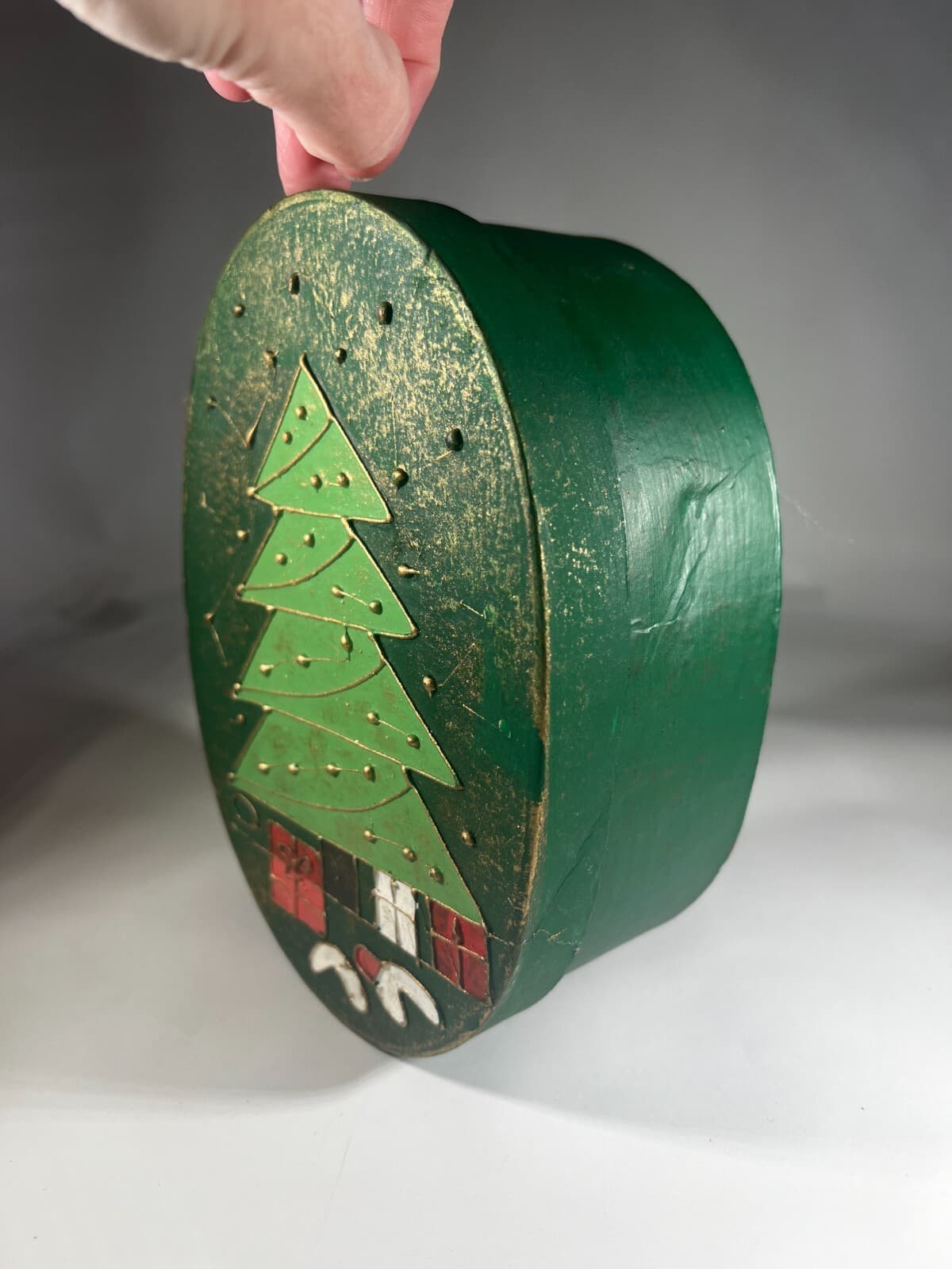 Vintage Christmas Tree Gift Box Decor Painted Decor - Thumbnail 5
