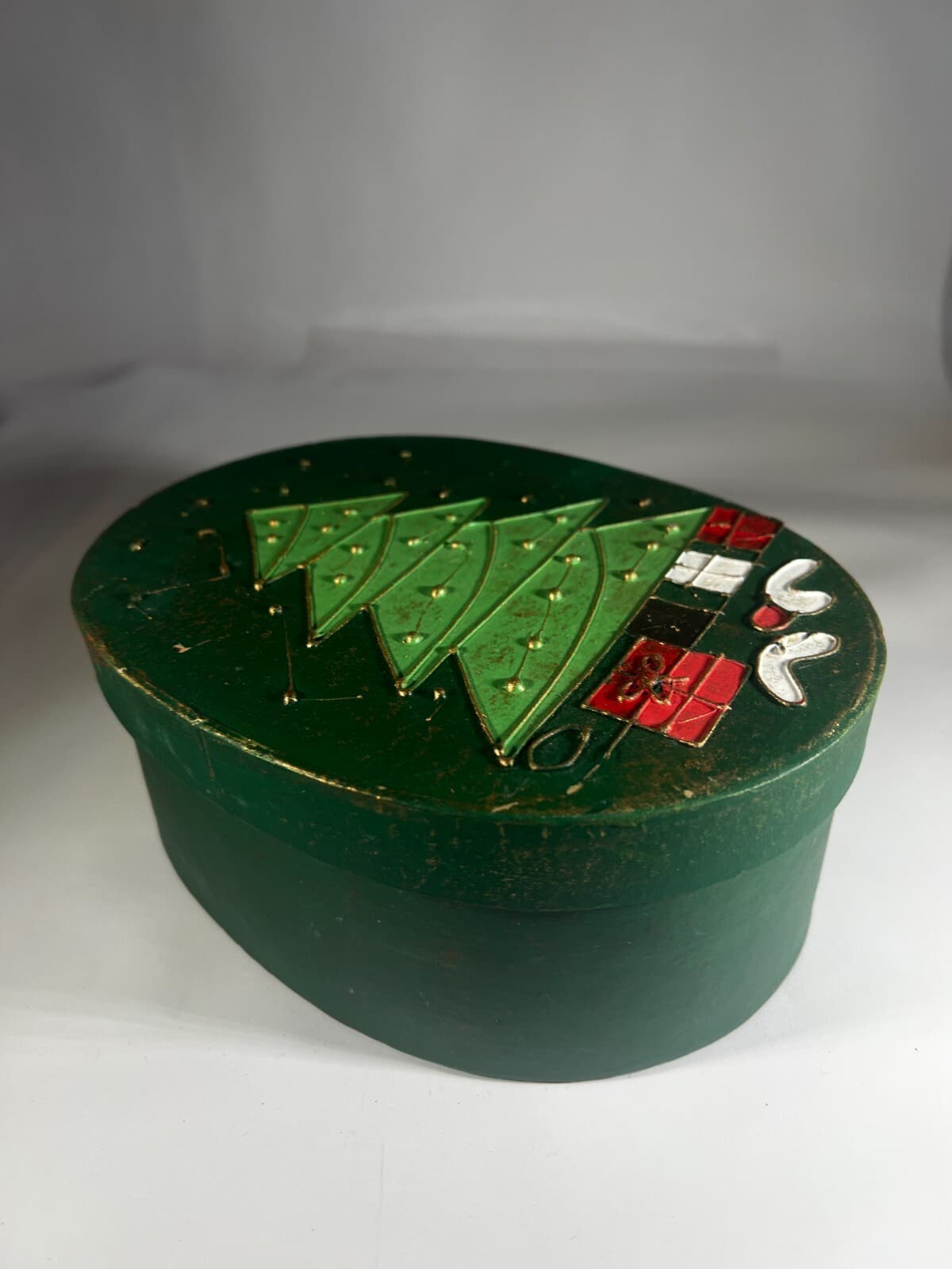 Vintage Christmas Tree Gift Box Decor Painted Decor - Thumbnail 8